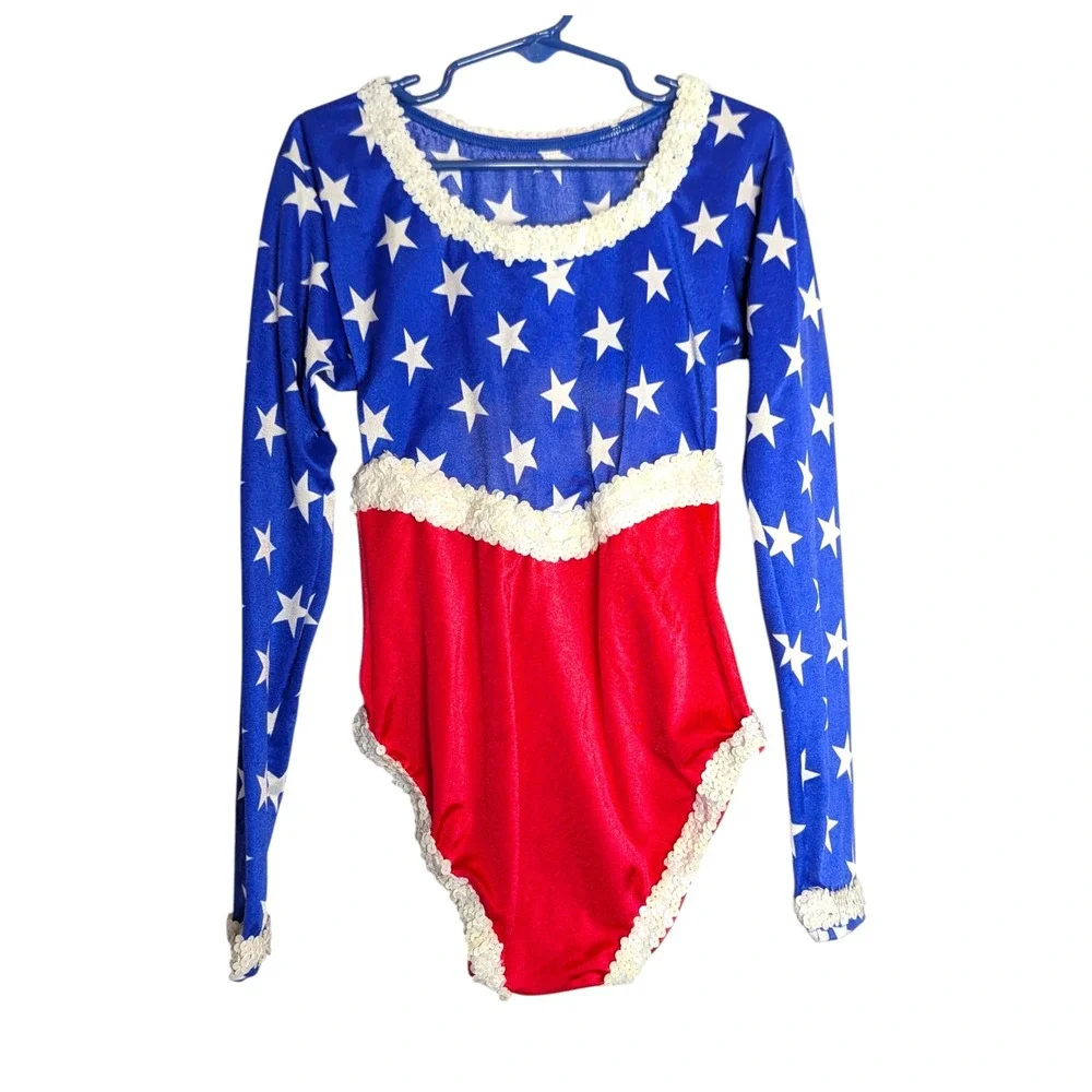 USA Stars and Stripes Dancewear Sequined Leotard Child Large OOC Pageant Glitzy‎